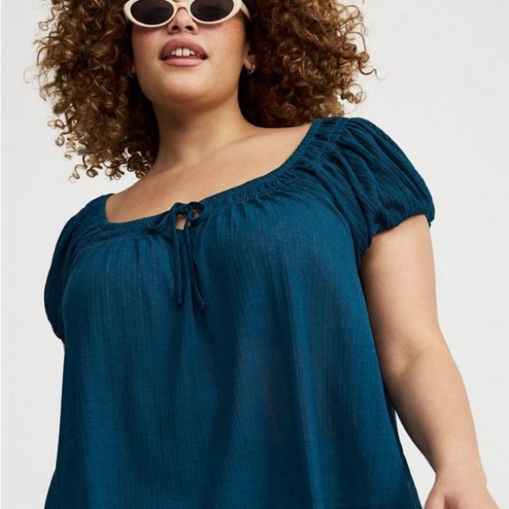 Torrid Blue Cap Sleeve Tie Front Blouse